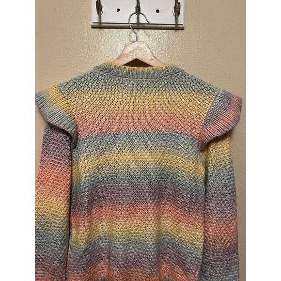 Ann Taylor Loft Rainbow Pastel Ruffle Shoulder Sweater Women's Size Medium Soft - Picture 4 of 10